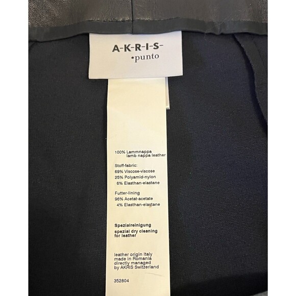 AKRIS PUNTO Fancy Lamb Nappa Leather Trousers Navy Blue/Black & Ponte Knit Sz 10 - Picture 7 of 8